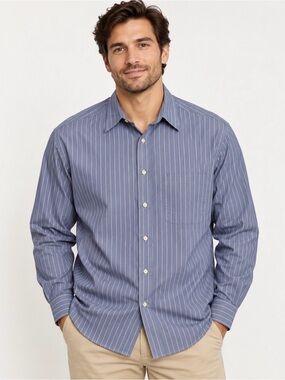 Alan Bilzerian Men’s Dress Shirt Size 17/43 Blue White Stripe 100% Cotton